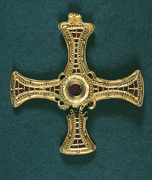 St Cuthbert's pectoral cross, one of the few items of value to have survived from the shrine, probably because the king's commissioners did not see it. It is made of gold and garnets.